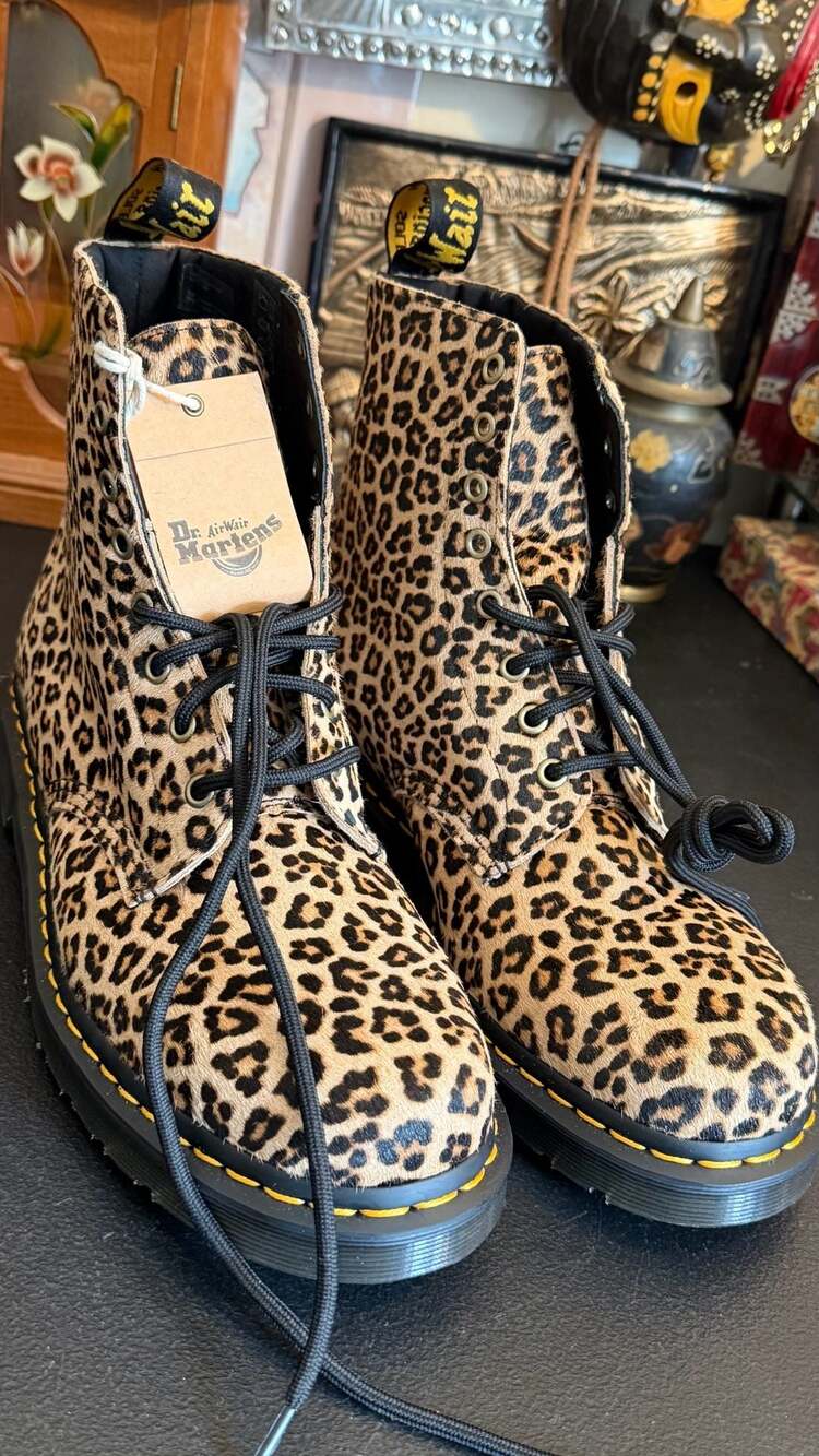 Dr. Martens 1460 Pascal Leopard Print Hair On Leather Boots Size US 12L UK 10